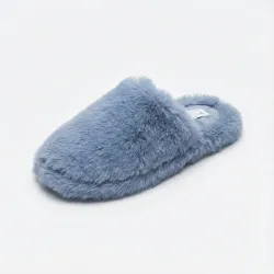 Жіночі пухнасті кімнатні капці блакитні. М'які хутряні тапочки для дому. Розміри 36-41