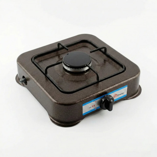 Газова плита настільна 1 конфорка Domotec. Коричневий емальований таганок для дачі