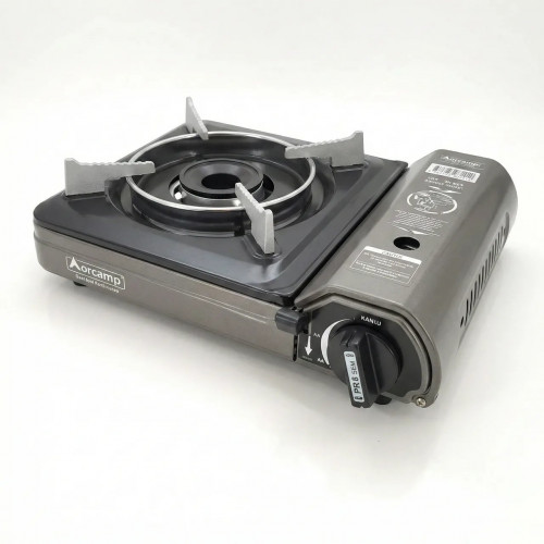 Портативна газова плита Orcamp туристична з п'єзопідпалом під цанговий балон, сіра
