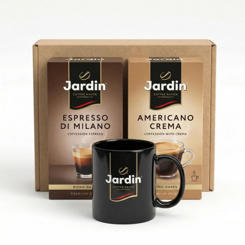 Подарунковий набір кави Jardin (2х250 г) + Керамічна чашка | Мелена кава Espresso та Americano
