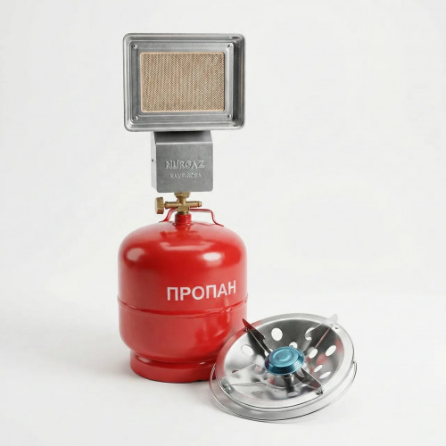 Газовый комплект 3в1: Баллон 8л + Горелка + Инфракрасный обогреватель Nurgaz 1.5 кВт (Турция)
