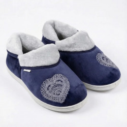 Чуні капці домашні сині з вишивкою Серце. Теплі жіночі бурки на хутрі Dagohome. Розміри 37-41