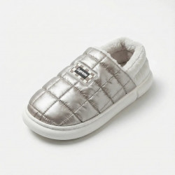 Зимові дуті капці Сріблясті (36-45) Унісекс тапочки Superme на хутрі теплі