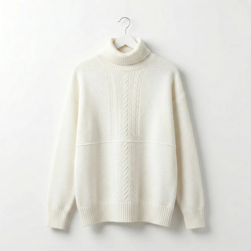 Женский свитер под горло молочный (48-52). Теплый вязаный гольф оверсайз, Базовая зимняя кофта