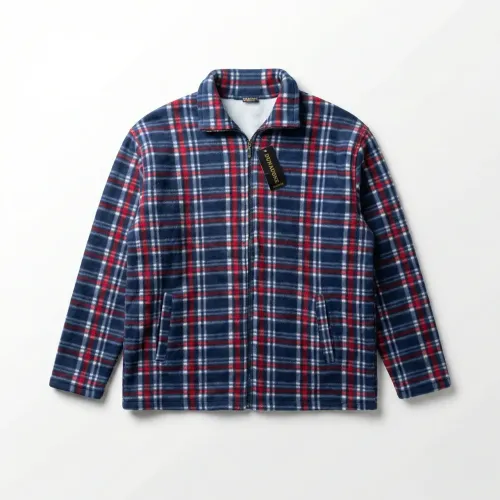 Чоловіча зимова кофта на хутрі в клітинку. Тепла флісова куртка на блискавці 52-62 (Батал)