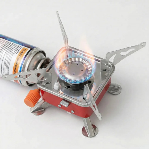Портативна газова плита K-202 з п'єзопідпалом. Міні пальник туристичний під цанговий балон (Розкладна)