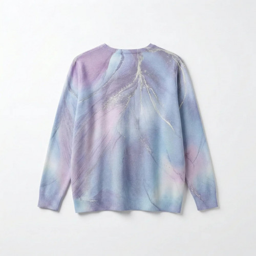 Женский свитер Турция (48-52). Нарядная туника с абстрактным принтом и блеском, Голубо-сиреневая