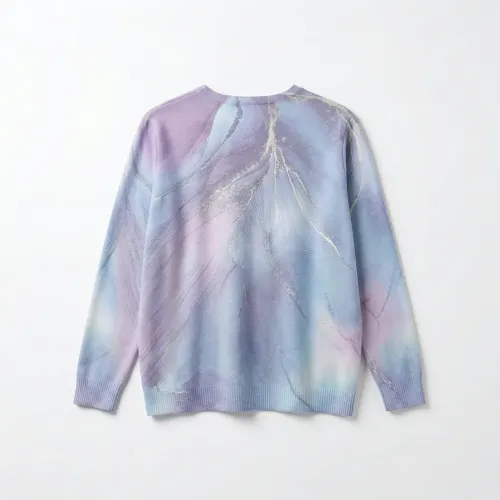 Жіночий светр Туреччина (48-52). Ошатна туніка з абстрактним принтом та блиском, Блакитно-бузкова