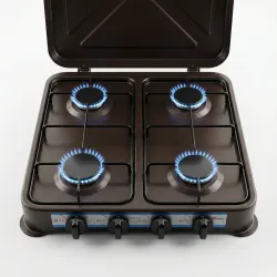 Плита таганок газовий настільна 4 конфорки Domotec MS 6604 коричнева