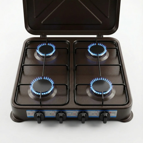 Плита таганок газовий настільна 4 конфорки Domotec MS 6604 коричнева