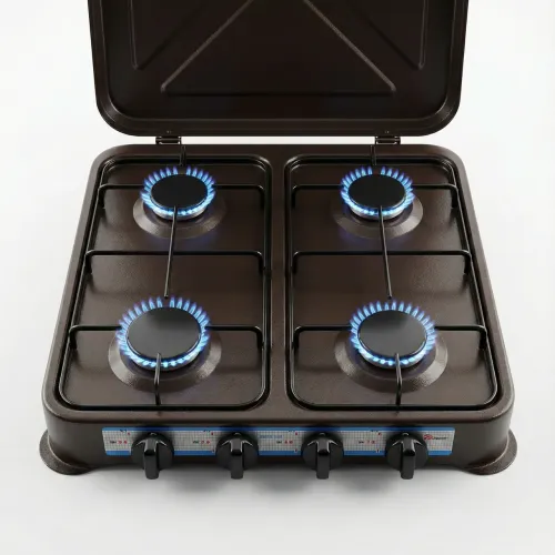 Плита таганок газовий настільна 4 конфорки Domotec MS 6604 коричнева