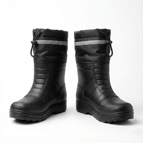 Чоловічі чорні гумові чоботи утеплені (з манжетою). Зимові чоботи для охорони та роботи зі світловідбивачем (арт. 4833)
