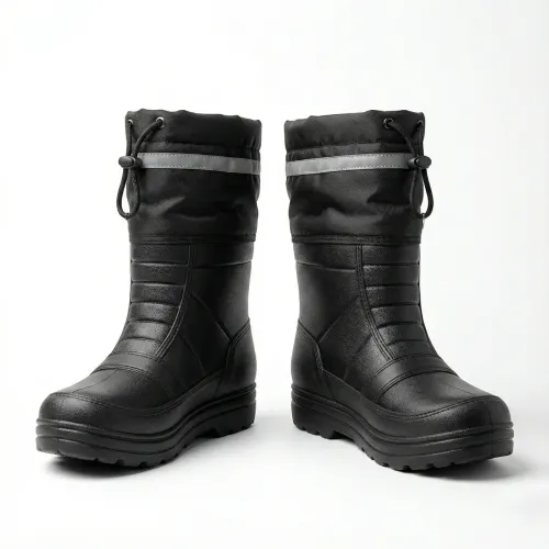 Чоловічі чорні гумові чоботи утеплені (з манжетою). Зимові чоботи для охорони та роботи зі світловідбивачем