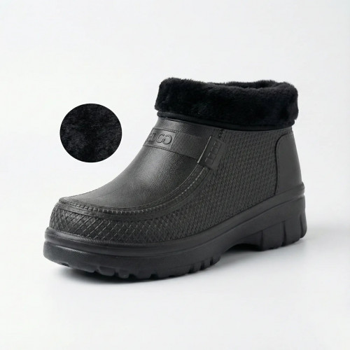 Калоші чоловічі зимові пінкові чорні на хутрі, Короткі утеплені черевики (розміри 41-45)