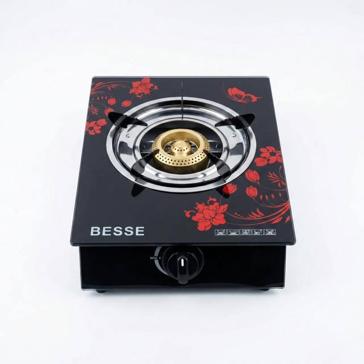 Газова плита настільна BESSE (Скло) 1 конфорка. Побутовий таганок під балон, П'єзопідпал (арт. 5718)