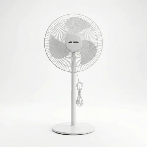 Вентилятор підлоговий Atlanfa 5 лопатей (Білий), потужний та тихий, на круглій підставці