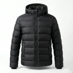 Пуховик чоловічий зимовий чорний, тепла стьобана куртка з капюшоном (дута)