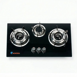 Газова плита AOYANG 3 конфорки (Врізна + Настільна). Скляна варильна поверхня 50х30 см, Чорна