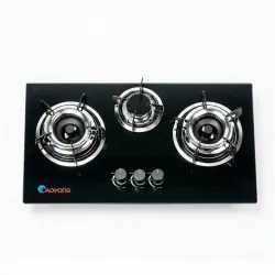 Газова плита AOYANG 3 конфорки (Врізна + Настільна). Скляна варильна поверхня 50х30 см, Чорна