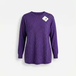 Туніка жіноча фіолетова з камінням. Нарядний подовжений светр G.L.S.A, трикотаж батал