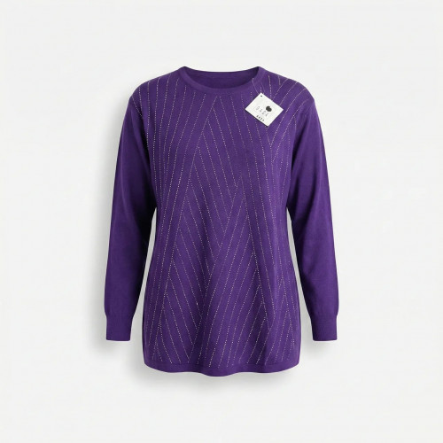 Туника женская фиолетовая с камнями. Нарядный удлиненный свитер G.L.S.A, трикотаж батал