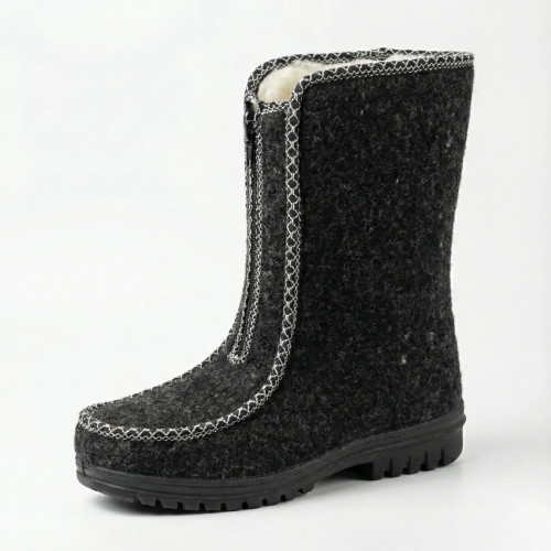 Женские зимние бурки на молнии спереди. Черные войлочные сапожки со строчкой 37-42 (арт. 4851)