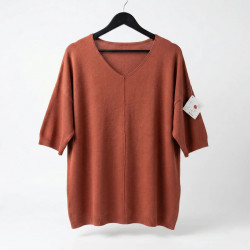 Женская кофта-американка GLSA (50-56). Терракотовый вязаный свитер с коротким рукавом, Батал