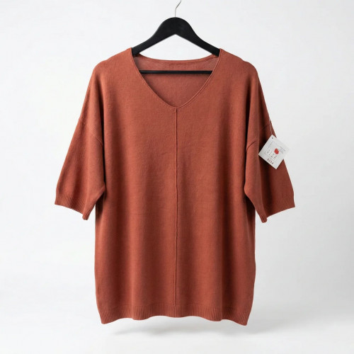 Женская кофта-американка GLSA (50-56). Терракотовый вязаный свитер с коротким рукавом, Батал