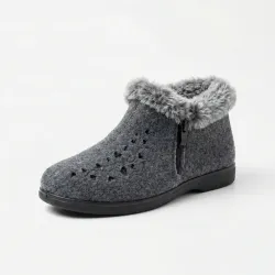 Жіночі зимові бурки на хутрі. Сірі повстяні черевики на блискавці 36-41 (Бабуші)