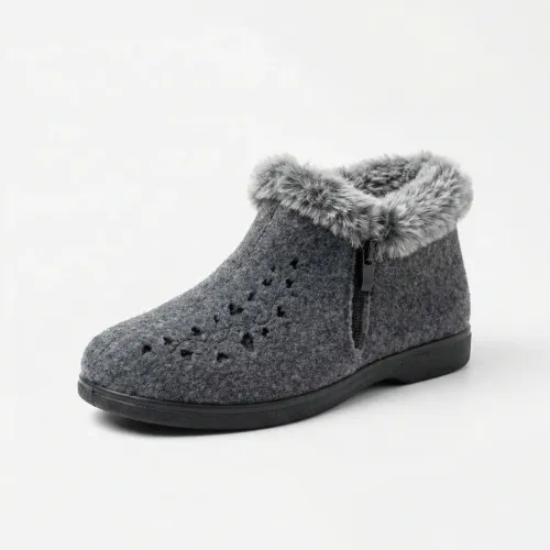 Жіночі зимові бурки на хутрі. Сірі повстяні черевики на блискавці 36-41 (Бабуші)