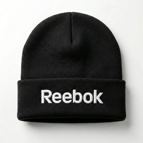 Зимняя шапка Reebok черная вязаная с логотипом. Спортивная шапка унисекс теплая