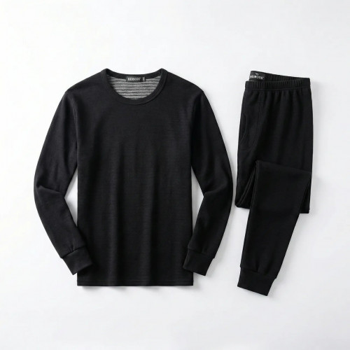 Мужское термобелье BEIBOOS (Комплект: Кофта + Штаны). Зимнее нательное белье на манжетах, Черное
