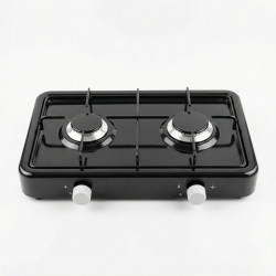 Газовая плита настольная на 2 конфорки. Таганок эмалированный черный. Плита под газовый баллон для дачи