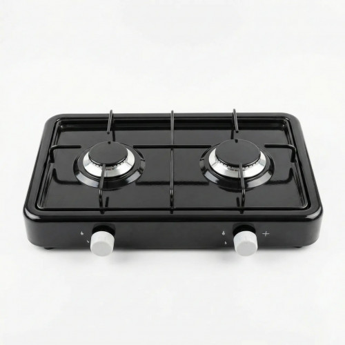 Газова плита настільна на 2 конфорки. Таганок емальований чорний. Плита під газовий балон для дачі