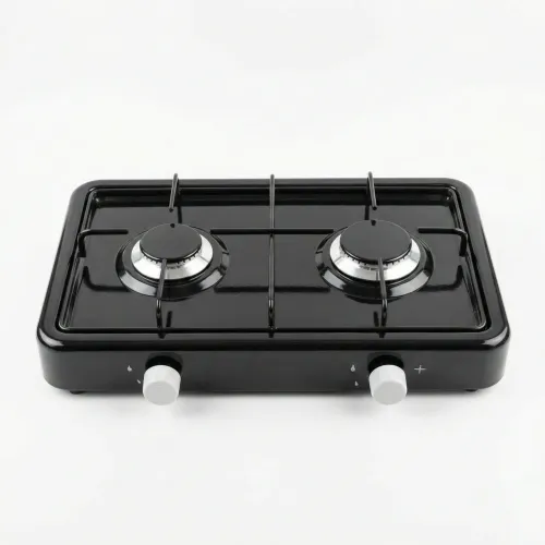 Газова плита настільна на 2 конфорки. Таганок емальований чорний. Плита під газовий балон для дачі