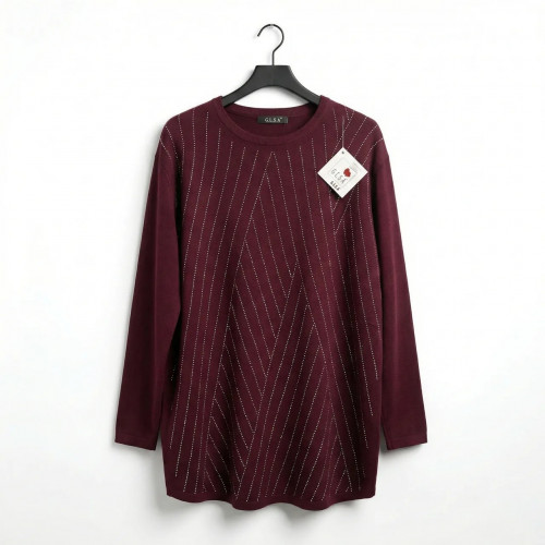 Женская туника G.L.S.A бордовая со стразами, удлиненный свитер батал, нарядная кофта больших размеров