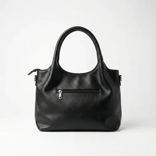 Жіноча сумка чорна на плече з кишенями, м'яка сумка-тоут з еко-шкіри класична базова