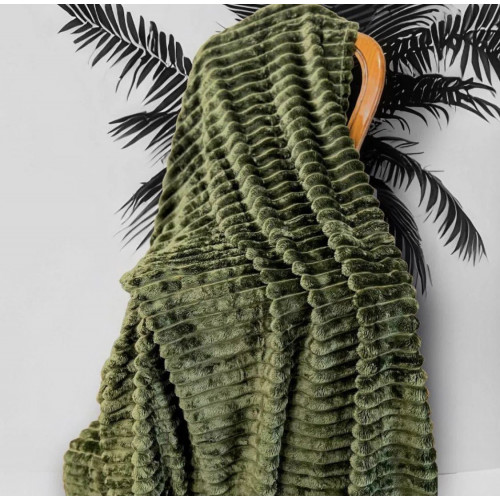 Плед велсофт м'яка полоска Євро Розміру 200-220см колір оливковий