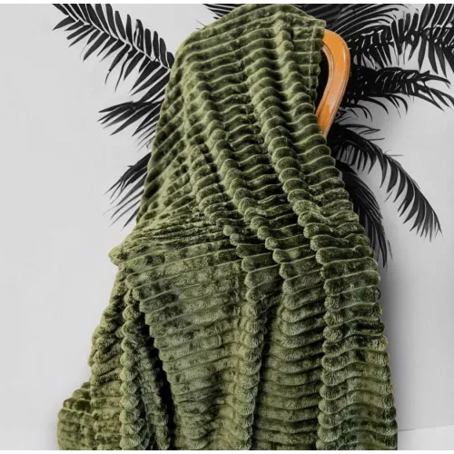 Плед велсофт м'яка полоска Євро Розміру 200-220см колір оливковий