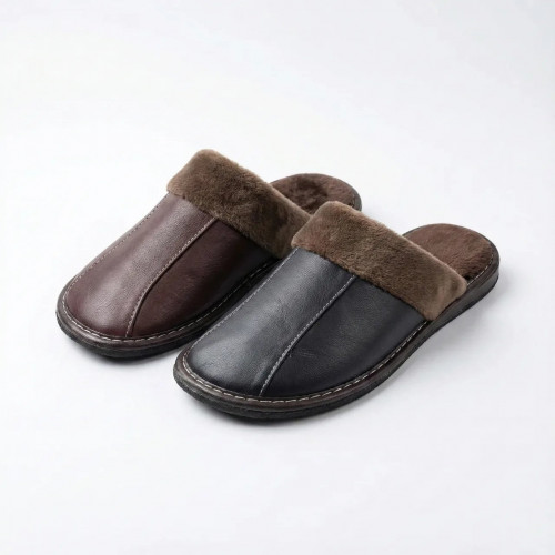 Тапочки мужские комнатные теплые (р. 41-45) эко-кожа с мехом, микс цветов (арт. 7977)