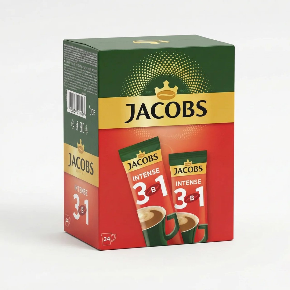 Кавовий напій Jacobs 3в1 Intense 24 стіки (упаковка) | Міцна кава, Насичений смак, Оригінал (арт. 4304)