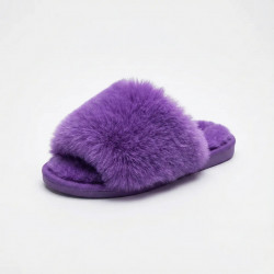 Женские пушистые комнатные тапочки фиолетовые. Яркие меховые шлепанцы. Размеры 36-41