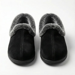 Чуни тапочки домашние черные с меховой опушкой. Теплые короткие бурки под замшу. Размеры 37-42
