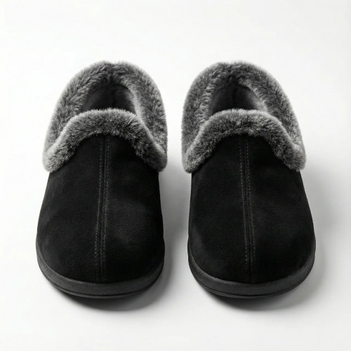 Чуні капці домашні чорні з хутряною облямівкою. Теплі короткі бурки під замшу. Розміри 37-42 (арт. 4890)