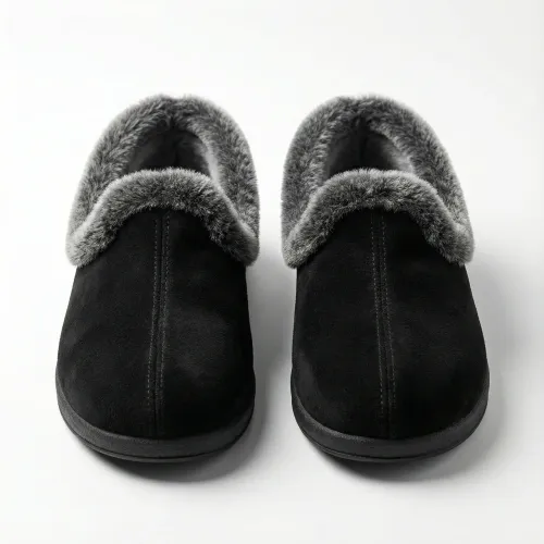 Чуні капці домашні чорні з хутряною облямівкою. Теплі короткі бурки під замшу. Розміри 37-42