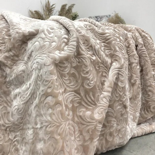 Плед велюровий з выдавкой Vie Nouvelle акрил 200х240 світлий беж (арт. 7353)