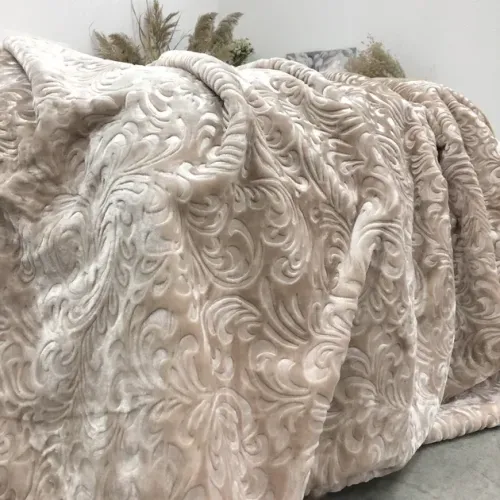 Плед велюровий з выдавкой Vie Nouvelle акрил 200х240 світлий беж