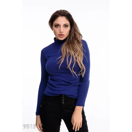 Яскраво-синій утеплений повсякденний трикотажний гольф на флісі