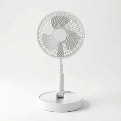 Вентилятор аккумуляторный складной телескопический (USB зарядка) — Портативный настольный и напольный вентилятор 2в1 Белый