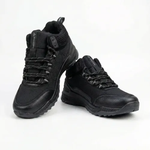 Чоловічі зимові кросівки на хутрі Walking Чорні. Теплі трекінгові черевики (41-45 р)